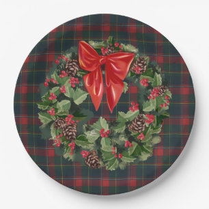 Quebec  Provincial Tartan Christmas Wreath Paper Plate