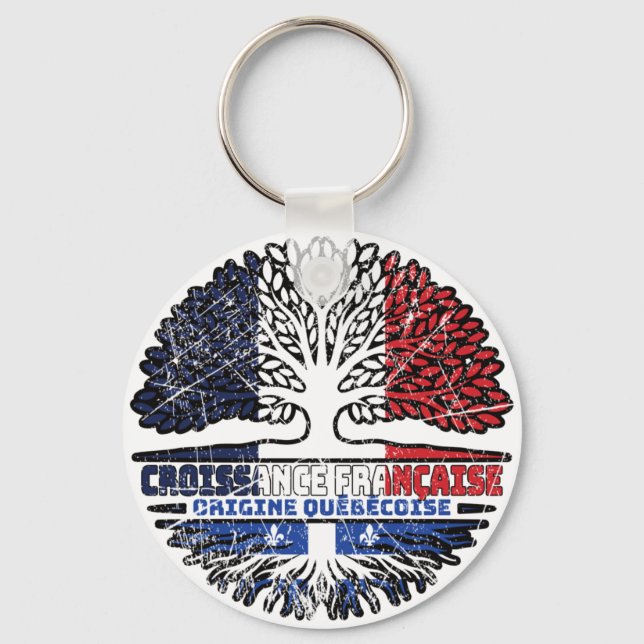 Quebec Québécois French France Tree Roots Flag Key Ring (Front)