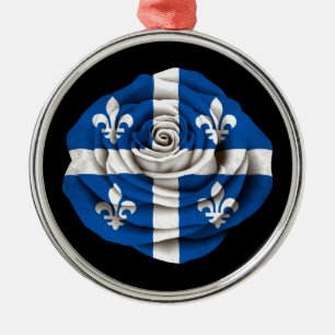 Quebec Rose Flag on Black Metal Tree Decoration