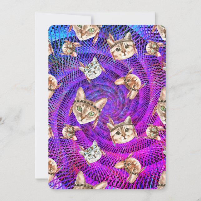 Quebecois Birthday Hippie cat heads psychedelic Holiday Card (Front)