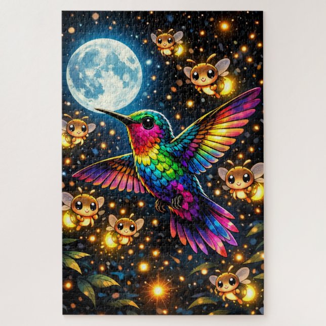 Quebra-Cabeça (Puzzle) Meia-noite com Beija-Flores Jigsaw Puzzle (Vertical)