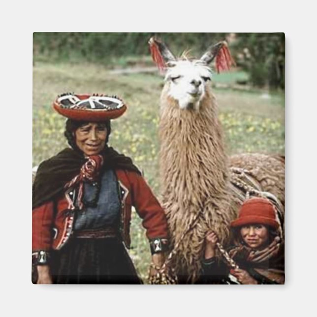 Quechua Woman with Two Llamas Photo Magnet (Front)