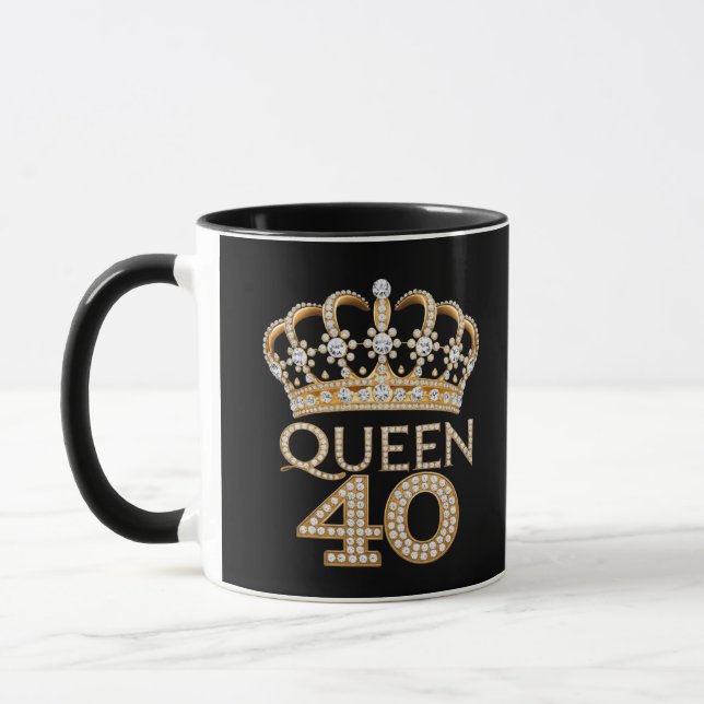 Queen 40 Birthday Black And Gold Crown Glam Design Mug (Left)