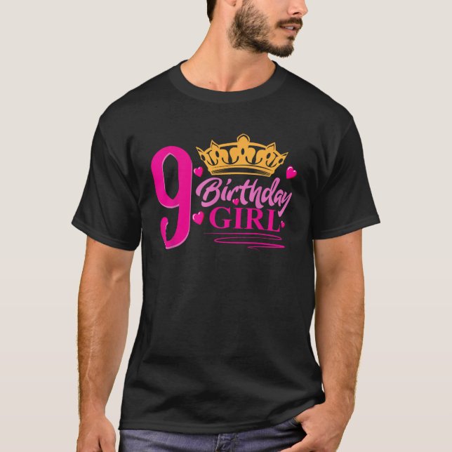 Queen 9th Birthday Girl Party 9 Years Old Bday T-Shirt (Front)