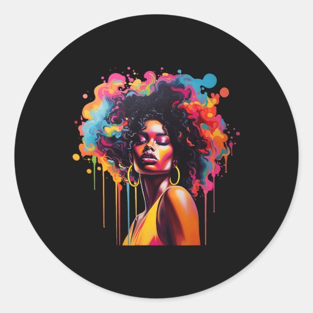 Queen Afro Melanin Dripping Juneteenth African  Classic Round Sticker (Front)