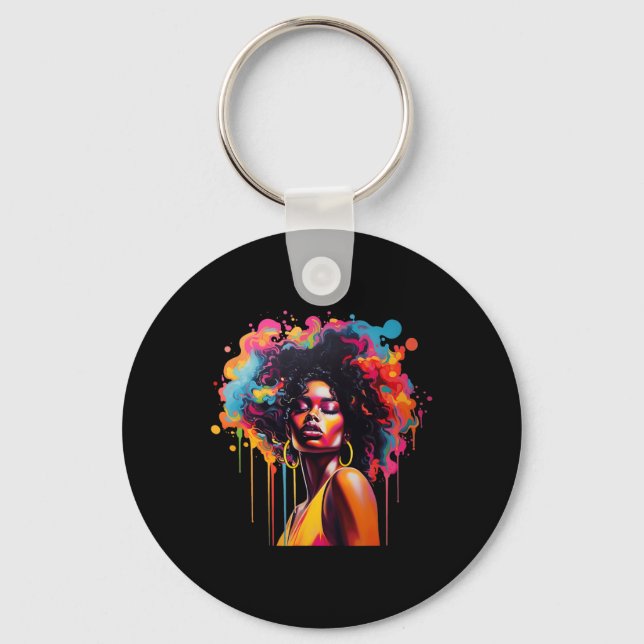 Queen Afro Melanin Dripping Juneteenth African  Key Ring (Front)