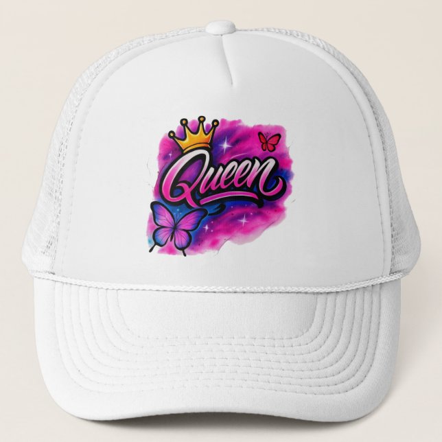 Queen Airbrush Graffiti Crown & Butterfly Hat (Front)