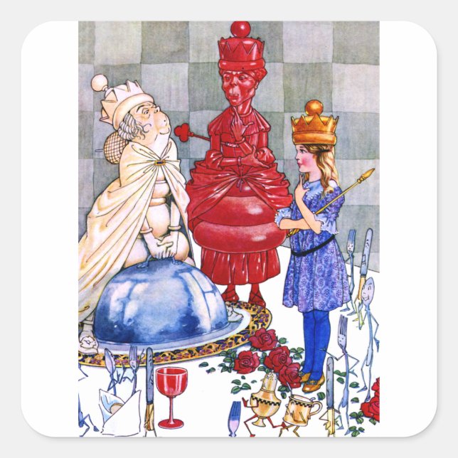 Queen Alice, the Red Queen and White Queen Square Sticker (Front)