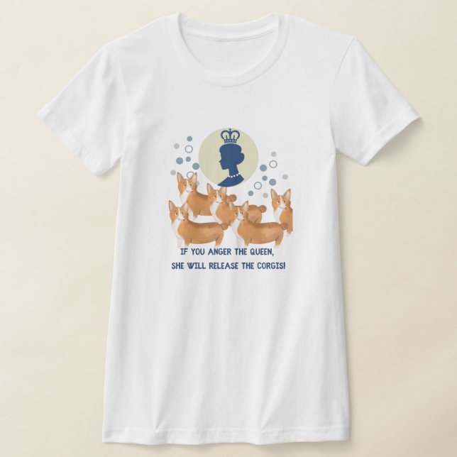 Queen and Corgis Funny T-Shirt (Laydown)