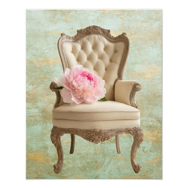 Queen Anne pink peony with gold green background Photo Print (Front)