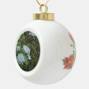 Queen Anne’s Lace White Wild Flower Ceramic Ball Christmas Ornament