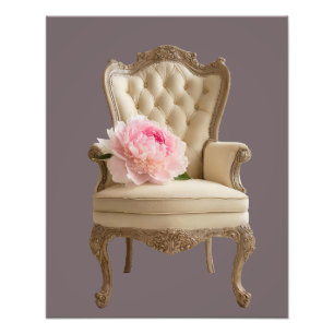 Queen Anne wing chair with pink peony Photo Print