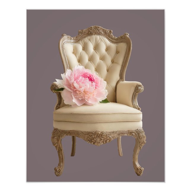 Queen Anne wing chair with pink peony  Photo Print (Front)