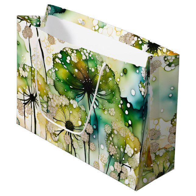 Queen Anne's Lace and Bubbles Abstract Large Gift Bag (Front Angled)