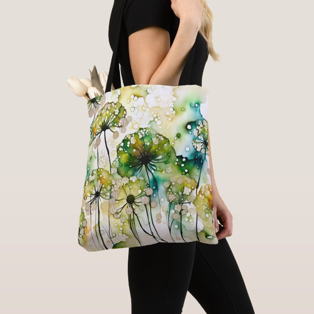 Queen Anne's Lace and Bubbles Abstract Tote Bag (Close Up)