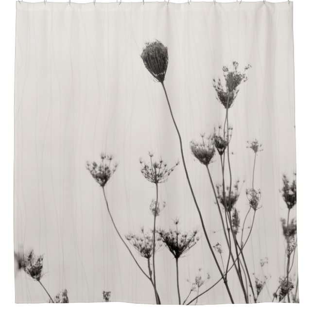 Queen Anne's Lace Silhouette Minimalist Off White Shower Curtain (Front)