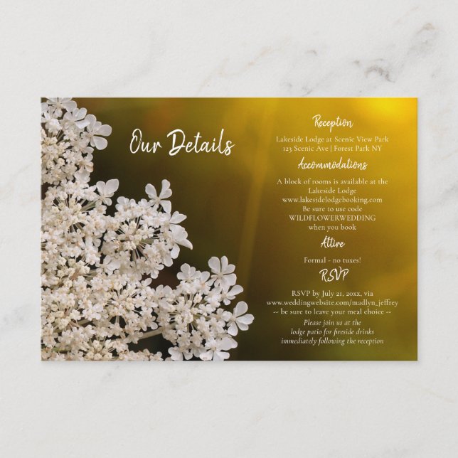 Queen Anne's Lace wildflower wedding details Enclosure Card (Front)