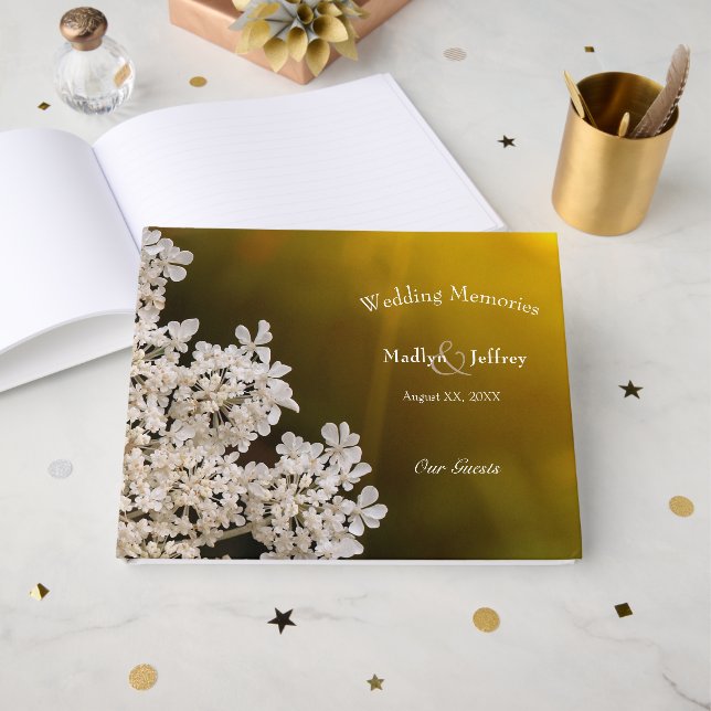 Queen Anne's Lace wildflower wedding memories Guest Book (Front Open)