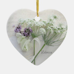 Queen Anne's lace with script Ceramic Tree Decoration