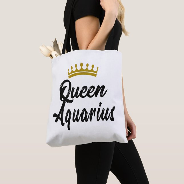 Queen Aquarius Zodiac Horoscope Star Sign Birthday Tote Bag (Close Up)