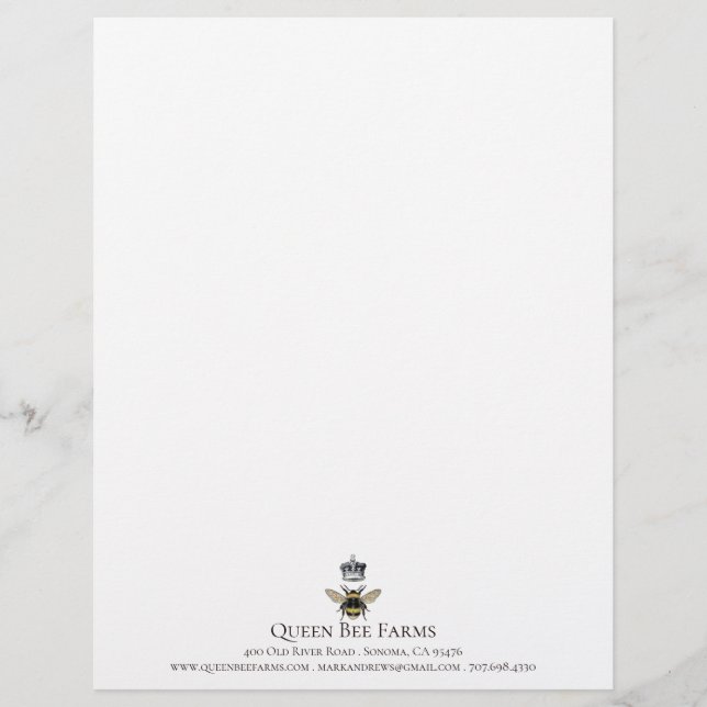 Queen Bee And Crown Farm Or Apiary Business Custom Letterhead (Front)