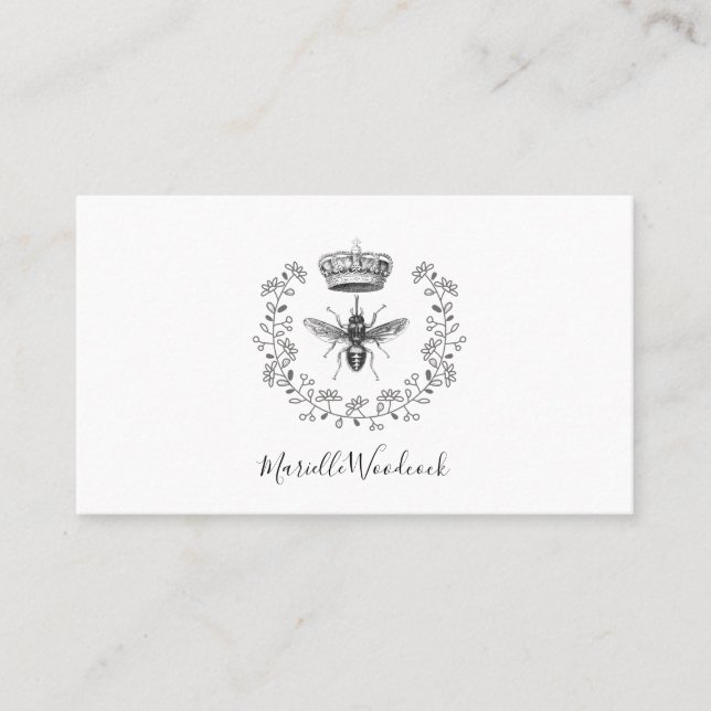 Queen Bee And Crown Laurel Logo Business Card (Front)