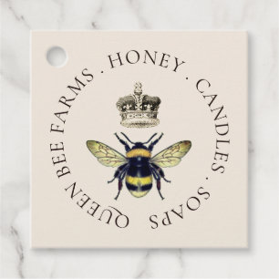Queen Bee And Regal Crown Cream Apiary Favour Tags