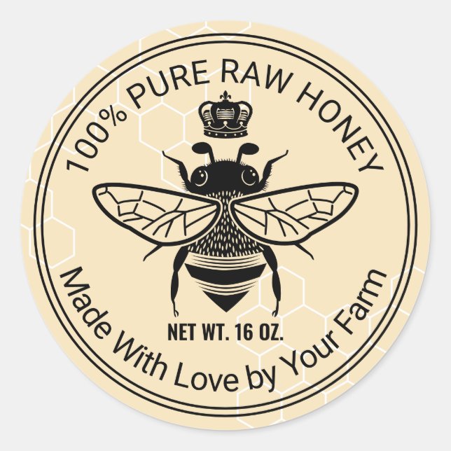 Queen Bee Apiary Beekeeper Beehive Honey Jar  Classic Round Sticker (Front)