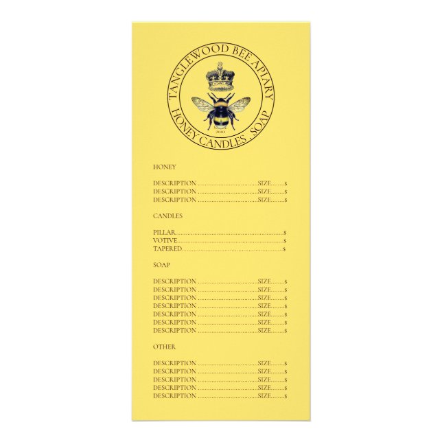 Queen Bee Apiary Honey Products Rack Card (Front)