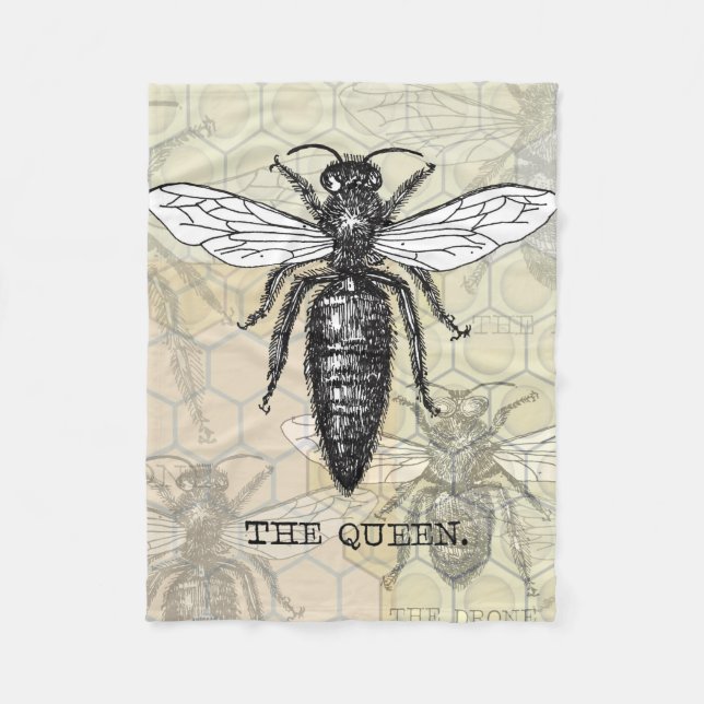 Queen Bee Bug Insect Antique Illustration Fleece Blanket (Front)