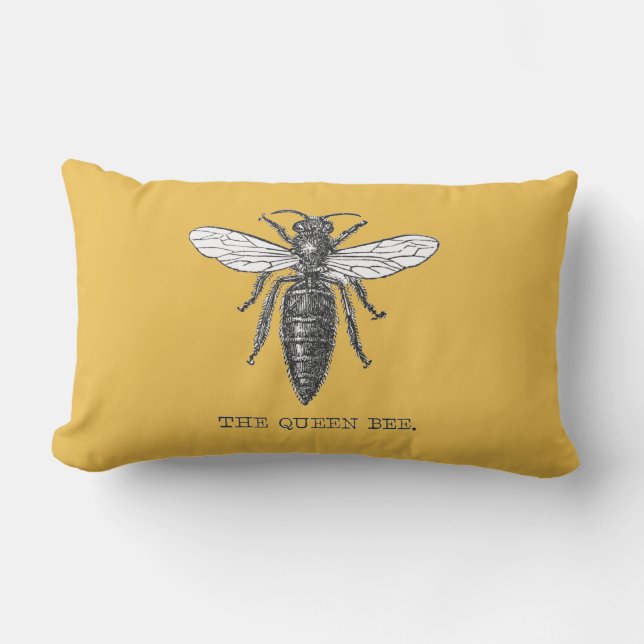 Queen Bee Bug Insect Antique Illustration Lumbar Cushion (Front)