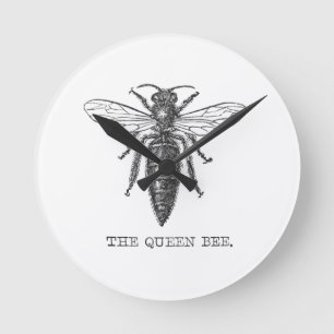 Queen Bee Bug Insect Antique Illustration Round Clock