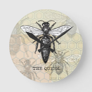 Queen Bee Bug Insect Antique Illustration Round Clock