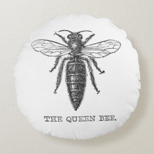 Queen Bee Bug Insect Antique Illustration Round Cushion