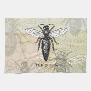 Queen Bee Bug Insect Antique Illustration Tea Towel
