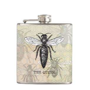 Queen Bee Bug Insect Bees Illustration Hip Flask