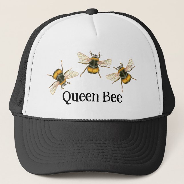 Queen Bee Bumblee Bee Customisable Illustration Trucker Hat (Front)
