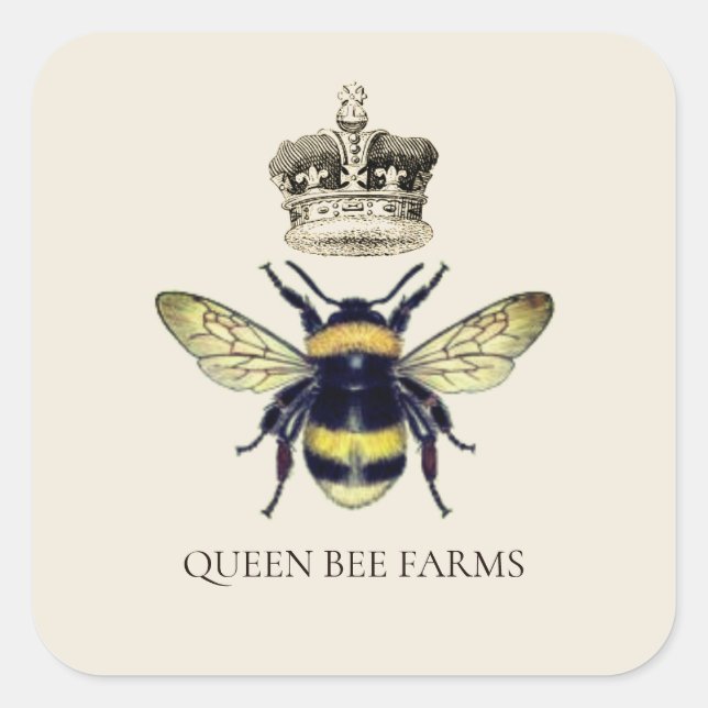 Queen Bee Crown Apiary Beekeeper Farm Honey  Squar Square Sticker (Front)
