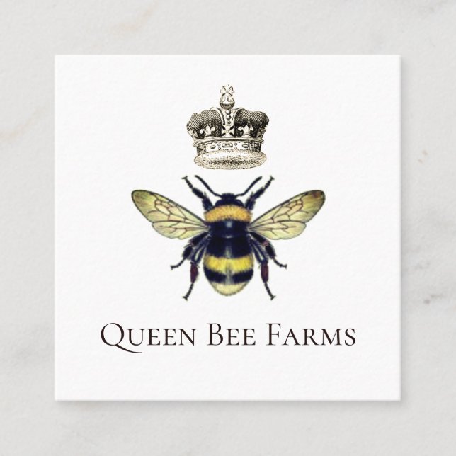 Queen Bee Crown Apiary Beekeeper Farm Honey Square Business Card (Front)