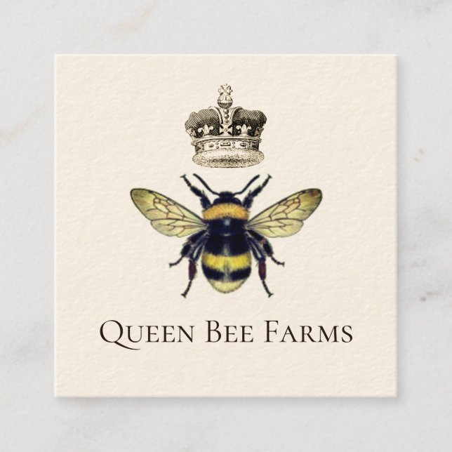 Queen Bee Crown Apiary Beekeeper Farm Honey Square Business Card (Front)