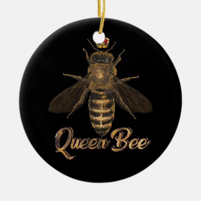 Queen Bee Crown Beekeeping Honey Lover Bee Keeper  Ceramic Tree Decoration (Front)