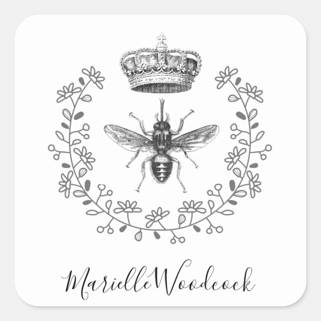 Queen Bee  Crown Laurel Logo Square Sticker (Front)