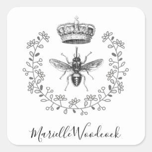 Queen Bee  Crown Laurel Logo Square Sticker