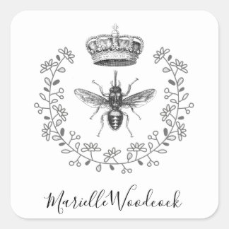 Queen Bee  Crown Laurel Logo Square Sticker