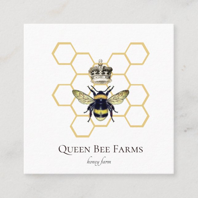 Queen Bee Crown Logo Honeybee Beekeeper  Square Business Card (Front)