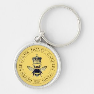 Queen Bee Crown On Yellow Gold Apiary Honey Key Ring