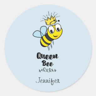 Queen Bee Cute Bumble Bee with Crown Personalised Classic Round Sticker