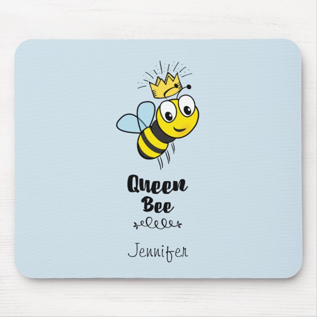 Queen Bee Cute Bumble Bee with Crown Personalised Mouse Mat (Front)