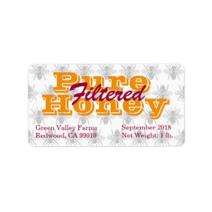Queen Bee Filtered Honey Jar Bottling Label