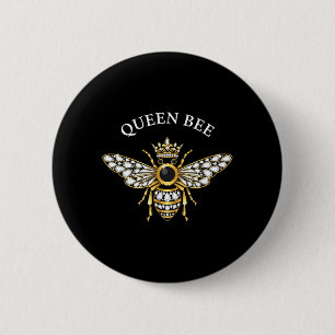 Queen Bee Floral Crown Bee Illustration Nature 6 Cm Round Badge